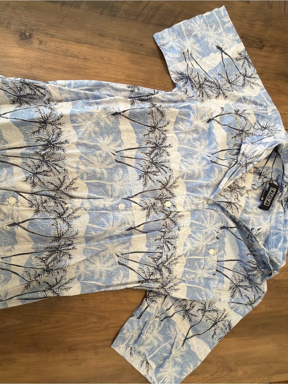 Ezekiel Blue & White Palm-Print Short Sleeve Button-Down Shirt